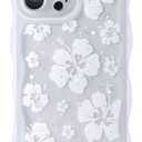 NITITOP Compatible with iPhone 16 Pro Max Case Cute Clear for Women Girls Flower Floral Bling Glitter Sparkling Star Wave Curly Frame Soft TPU Shockproof Camera Protective Cover - White, Pack of 2