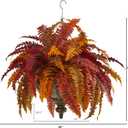 Nearly Natural 28in. Autumn Boston Fern Artificial Plant in Hanging Metal Bowl