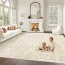 Living Room Rugs 10x14: Washable Moroccan Geometric Boho Rug Farmhouse Non Slip Stain Resistant Large Rug Low Pile Soft Carpet for Bedroom Dining Room Kids Room (Beige,10x14)