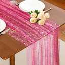 SiinvdaBZX 4 Pcs Hot Pink Table Runner 120 Inch 10 Ft, Sheer Gauze Tulle Sequin Golden Glitter Metallic Foil Table Runners for Dining Wedding Anniversary Party Birthday Christmas Thanksgiving