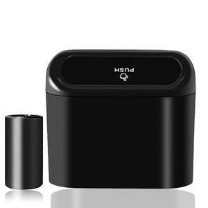 Car  Can Bin with Lid - Universal Vehicle Mini Leakproof Garbage Can Bin with 20pcs Bags Can Organizer Storage for Front Back Seat Accessories for Auto Office Bedroom Home(Black)