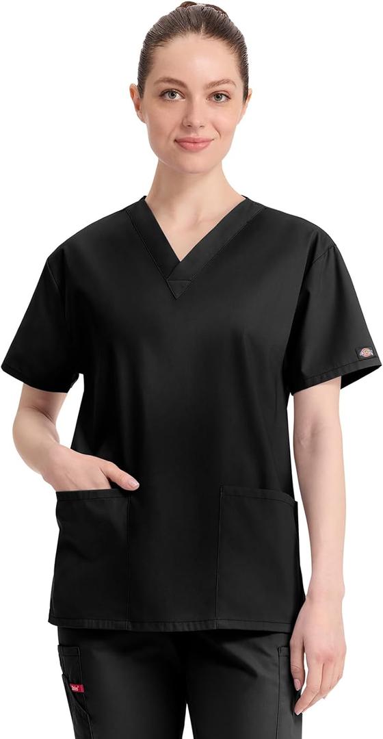 Dickies EDS Signature Scrubs for Women and Scrubs for Men, Unisex One Pocket V-Neck Top in Soft Brushed Poplin 83706, Size 4-XL