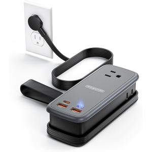 NTONPOWER 100W GAN Ultra Travel Power Strip, 7-in-1 USB C Charging Station with 3 Outlets 4 USB (2 Fast Charge)& 5FT Extension Cord, Compact Desktop Charger for MacBook, iPhone, Cruise, Office, Black