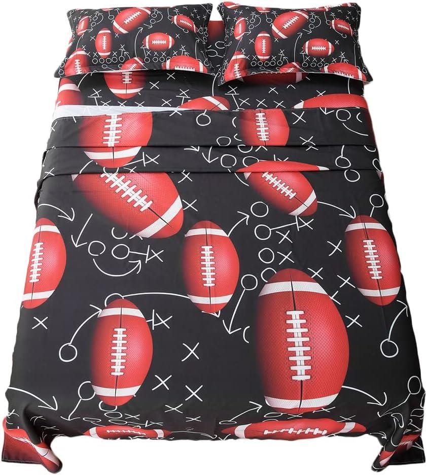 ADASMILE A & S Kids Sports Bedding Set Full Size American Football Sheets for Boys Rugby Theme Bed Sheet Set Fitted Sheet Bedroom Decor