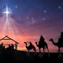 AOFOTO 10x7ft Christmas Nativity Scene Backdrop Shiny Night Star Birth of Jesus Christ Desert Camels Stable Manger Background for Photography Religion Church Decor Wallpaper Photo Studio Props