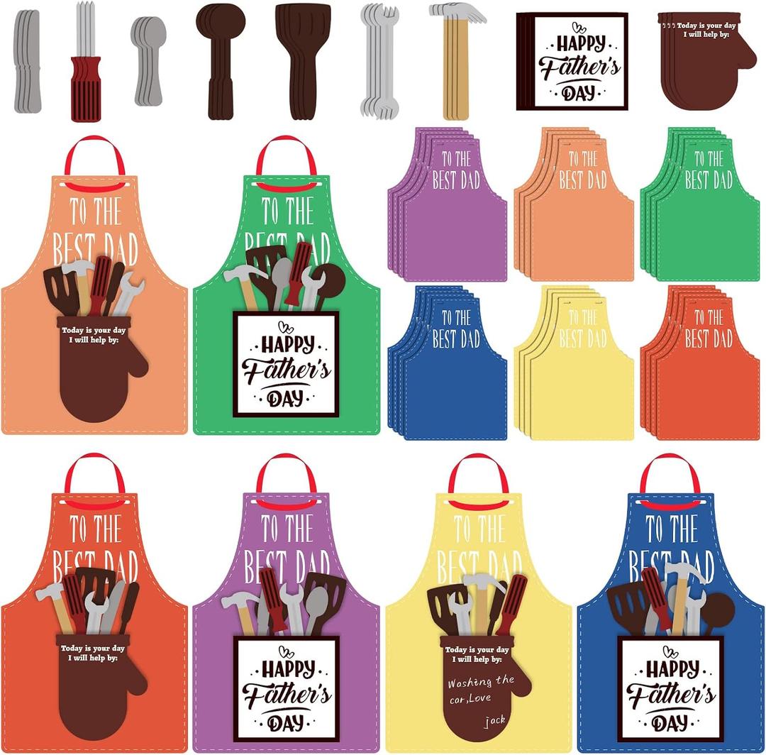 Colarr 24 Sets Father's Day Craft Kit for Kids DIY Make Your Own Apron Craft Kit from Kid to Father for Dad Family Classroom Activities Art Project