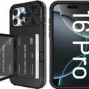 Tieuwant for iPhone 16 Pro Case Wallet, Built-in Mirror, Card Holder, Slide Camera Cover, Kickstand, Ultra Thin & Comfortable, Rugged Heavy Duty Girls Women Protective iPhone 16 Case,Black
