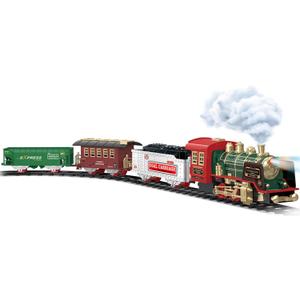 Christmas Train Set Electric Retro Steam Remote Control Christmas Train with Light and Sound 3 Carriage Simulation Set Gifts for Kids, No Battery