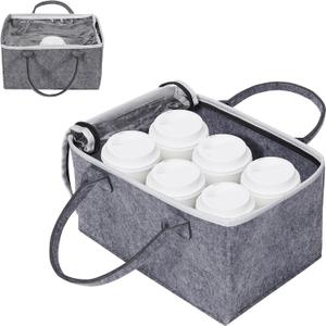 Portable Collapsible Coffee Cup Carrier - 6 Cups, Reusable Drink Caddy for Delivery, Take Out, Travel (Grey)