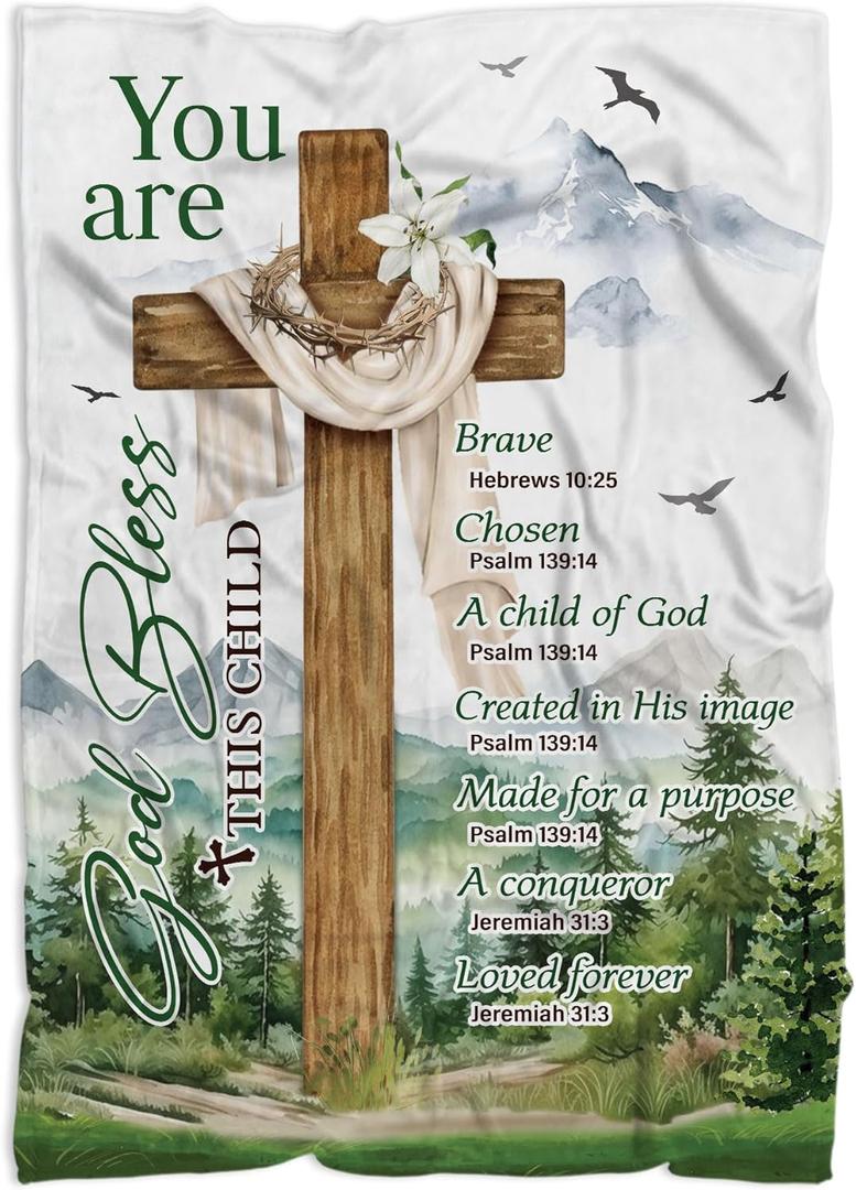 Baptism Gift for Boys, Baptism Blankets 40"x30", Christian Gift, Godchild Baptism Throw Blanket, New Parents Gifts, Boy Christening Godchild Gift, Swaddle Blanket (10)
