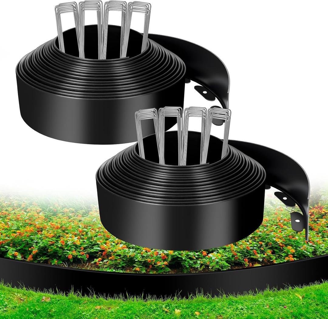 4 Inch x 100 FT Landscape Edging, Garden Edging Borders with 100pcs Upgrade Stakes, Flexible No Dig Plastic Garden Border for Lawn, Landscaping, Flower Beds, tree and Yard
