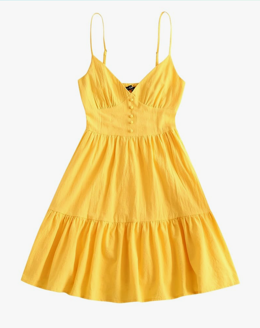 ZAFUL Women's Casual V Neck Summer Mini Dress Spaghetti Strap A-Line Short Dresses Backless Solid Color Sundress M