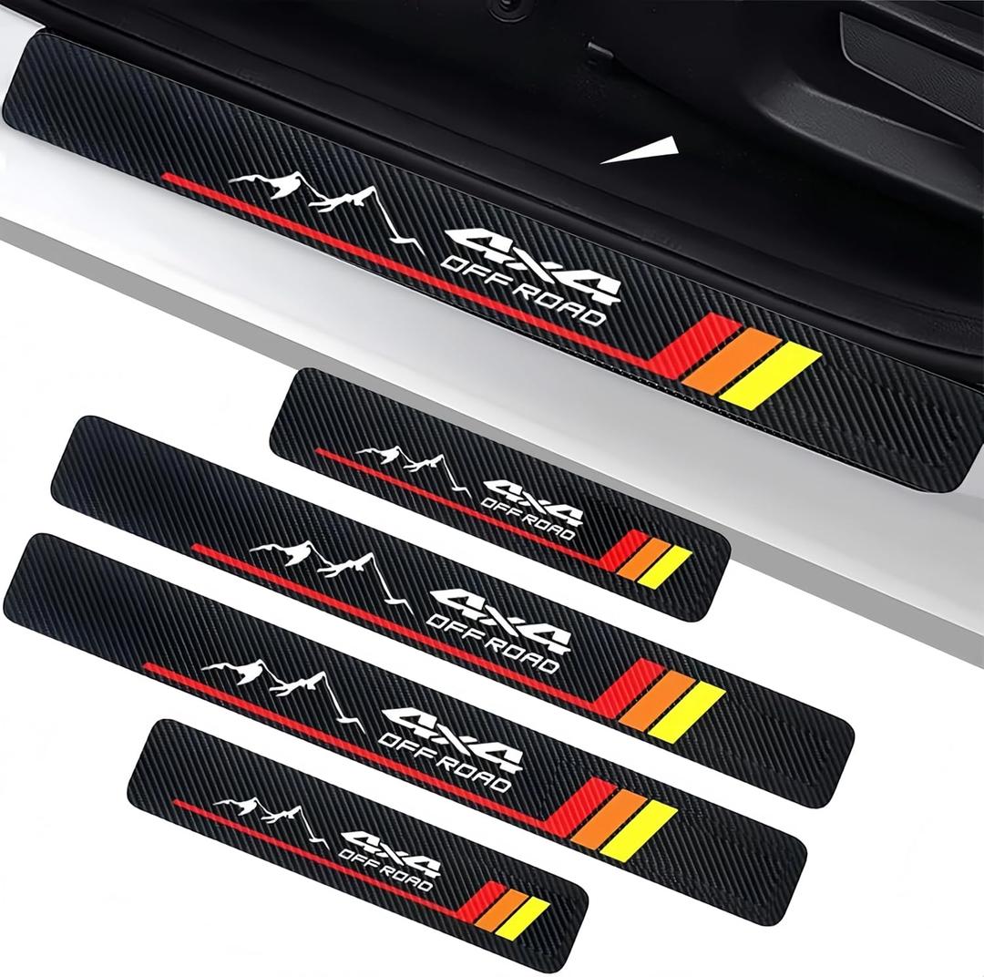 4Pcs Tri-Color Car Door Sill Protectors Fiber Leather Retro Stripe Front Rear Door Edge Guard Stickers Compatible with Toyota Tacoma 4Runner Tundra Rav4 Highlander 4x4 Offroad Accessories (Roy 4X4)