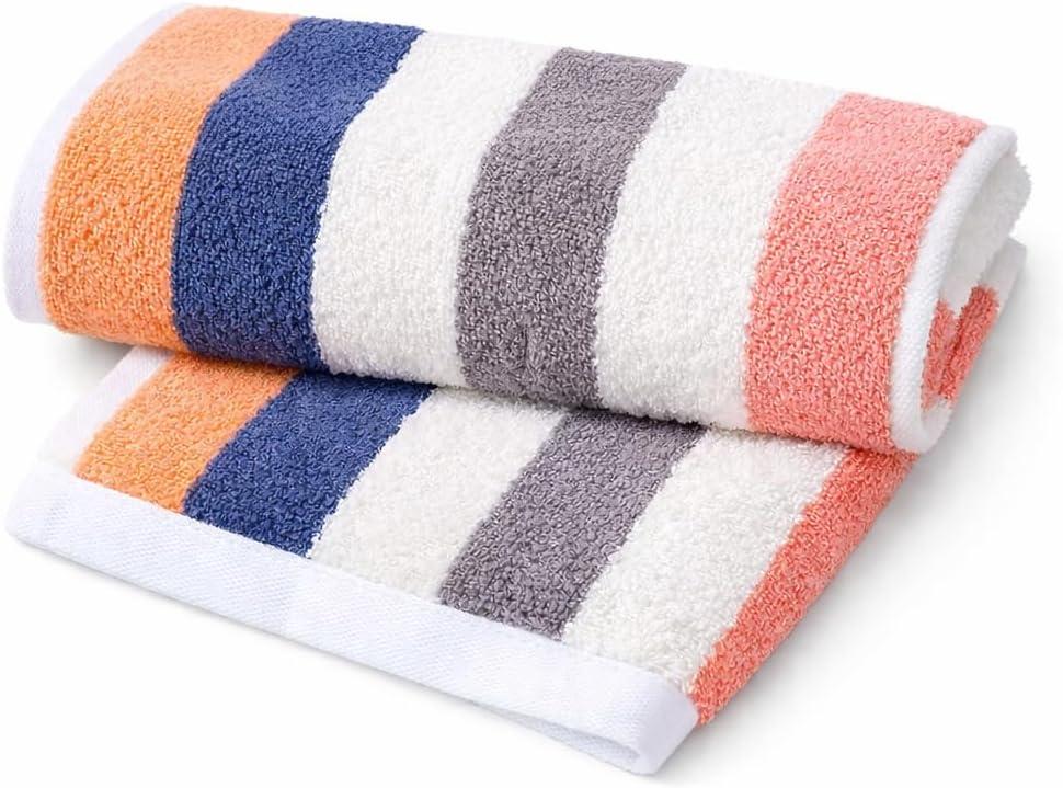 YiLUOMO Pink Striped Pattern Design Hand Towels 100% Cotton Highly Absorbent Soft Decorative Hand Towel Set of 2 for Bathroom 13 x 29 Inch