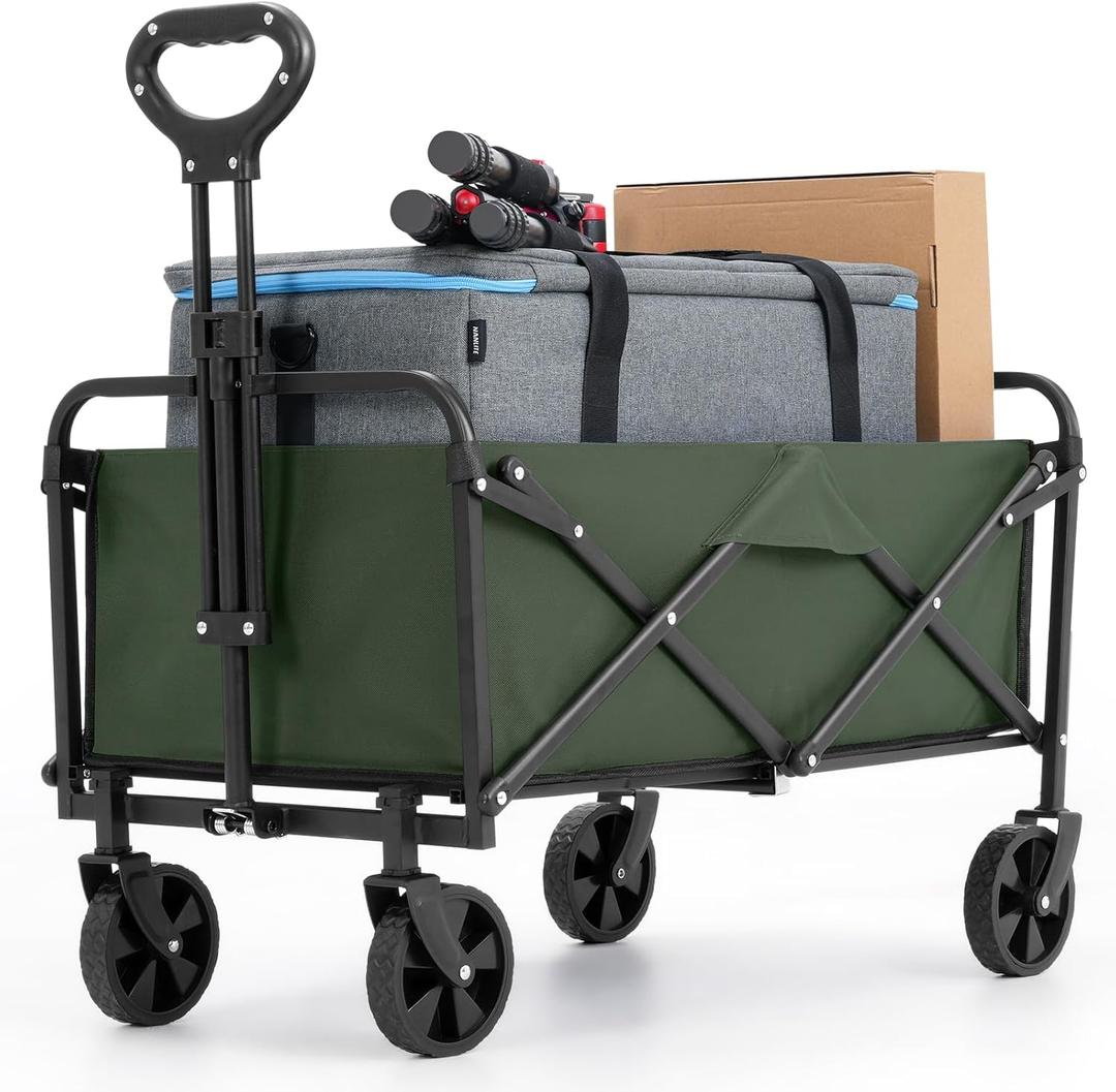 Collapsible Foldable Wagon,Wagons Carts Foldable with Wheels,Utility Grocery Folding Beach Wagon for Sand Garden Sports Shopping Outdoor(Bottle Green).