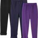 StyleSavvy Girls Winter Leggings Thick Cotton Fleece Lined Girls Pants Warm Stretchy Thermal Tights Pants (3pcs-black/Navy/Purple) 10Y
