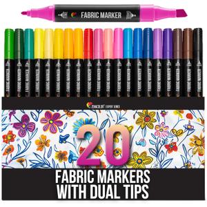 Zenacolor 20 Fabric Markers with Dual Tips - Vibrant Colors Fabric Markers Permanent for Clothes - Fine and Chisel Point Fabric Paint