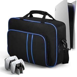 Carrying Case for PS5, Portable Carry Case Bag for Playstation 5, Protective Travel Storage Bag with Thick Padding Compatible for PS5 Digital Edition, Controller, Game Discs, Charger & Accessories, Black
