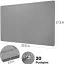 Lightomorrow Bulletin Board, 24 x 18 inches Felt Board Decorative Pin Board, Cork Board Alternative for Wall, Foldable Photo Board Self-Adhesive Vision Board Mood Board with 20 Pushpins - Gray