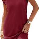 Wenrine Womens Summer T Shirt Dress Casual Cap Sleeve Crewneck Loose Shift Mini Dresses, Small