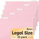 SUNEE Hanging File Folders Legal Size, Pink File Folders 25 Pack 1/5-Cut Tabs, Stay Organized for Your Home and Office Bulk File and Documents