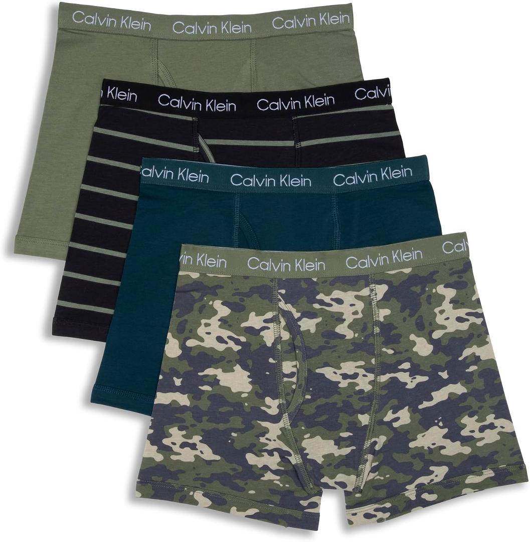 Calvin Klein Boys' Classic Cotton Stretch Boxer Briefs Underwear 4 Pack, Camostripe Pk, Medium
