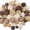 Patelai 72 Pcs Wicker Rattan Balls Decorative Balls for Vase Centerpiece Bowls Orbs Filler for Spring Summer Craft Home Decor, 4 Sizes(White, Wood, Camel, Coffee)