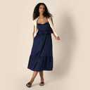 Amazon Essentials Womens Fit and Flare Cotton Sateen Empire Waist Midi Ruffle Dress (XX-Large, Navy)