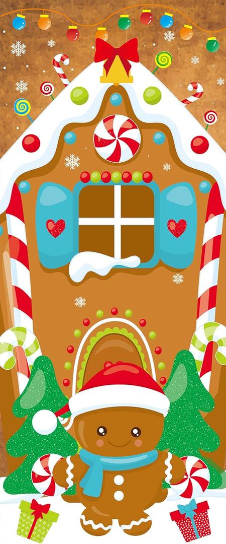 Christmas Gingerbread House Door Cover Ginger Bread Holiday Decoration 72 x 30 Inches
