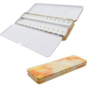 Bitray Empty Watercolor Palette Medium Metal Pigment Palette with 26 Empty Half Pans and Folded Palettes for Drawing Gouache Oil Painting and DIY Painting Yellow