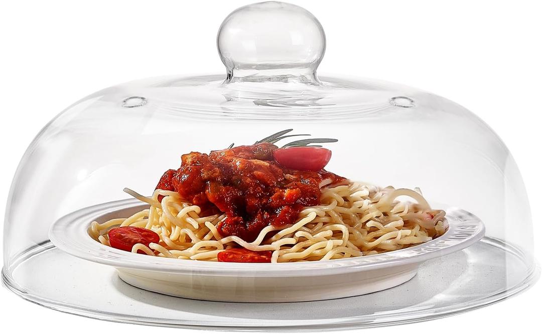 10 Inch Borosilicate Glass Microwave Splatter Cover for Food, All Glass Tall Splatter Guard Microwave Plate Light Serving Dish Covers Lid with Handle for Heating Food