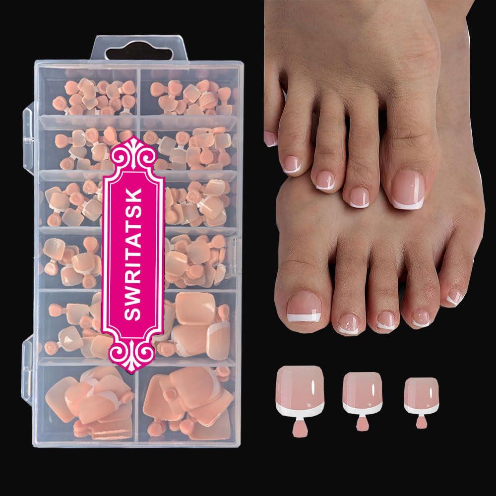 Toe Nail Tips,French Press On Toenails For Women,120Pcs Press On Nails,Square Toe Nail Press Ons Toe Nails,12 Size French Nude Wearable Full Cover Fake Toenails,False Nails Gel Toe Nails