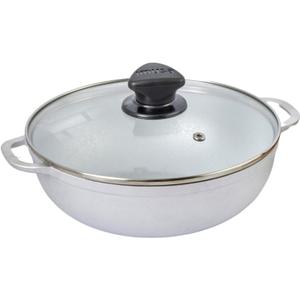 IMUSA Caldero Stock Pot with Glass Lid 2QT, 20cm, Cast Aluminum, Perfect for Serving Small Groups, Riveted Handles, Made in Colombia, Silver