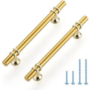 Ravinte Hardware 20 Pack 7.38 Inch Gold Cabinet Pulls Handles Kitchen Cabinet Hardware Dresser Cupboard Handles Drawer Pulls 5 Inch CC (5 Inch Hole Center, Brushed Brass)