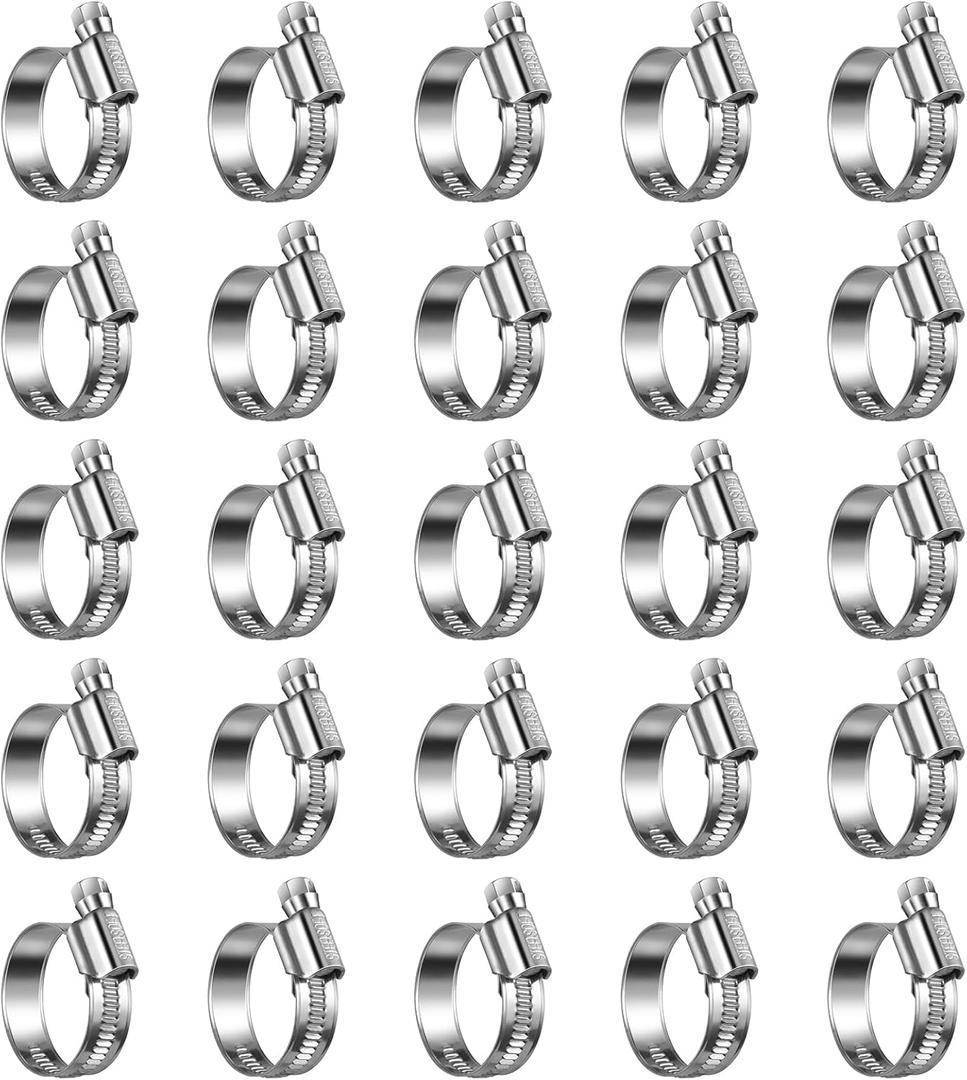 Heavy Duty Hose Clamp Size#12, 3/4 to 1-1/4 inch Adjustable Worm Gear Drive Hose Clamps Stainless Steel 304 for Fuel Injection Line, Automotive, Radiator, Garden,25 Pack