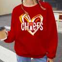 Football Sweatshirt Women Game Day Sweatshirts Football Team Fans Pullover Shirt Heart Graphic Long Sleeve Tops (Red, L)