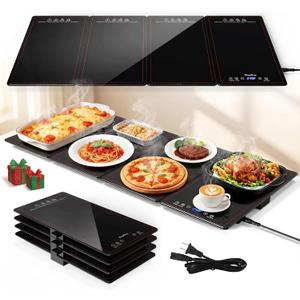 Electric Warming Tray,4-in-1 Modular Food Warmers for Parties Buffet with 10 Temp Settings and 8H Timer,33"x15" Glass Food Warming Mat,Portable Warmer for Catering & Gatherings