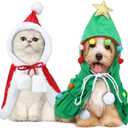 2 Pcs Pet Christmas Costume, Dogs Cats Cape with Hat Santa Claus Cloak and Xmas Tree Cloak with Star and Pompoms, for Dogs Cats Pet Puppy Santa Gifts Christmas Outfit(Small)