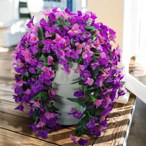 Faux Bougainvillea Artificial Flowers Plants for Outdoors Outside Decoration, 2pcs Realistic Fake Flowers UV Resistant Silk Long Trailing Vines for Front Door Planter Patio Balcony Yard Garden, Mix