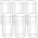 48oz (1420 ml, 6 Pack) Clear Tall Plastic Jars with Smooth White Lids and Labels, Cylindrical Food Storage BPA Free PET 1.5 Quart Canisters for Home & Kitchen Pantry Organization and Storage