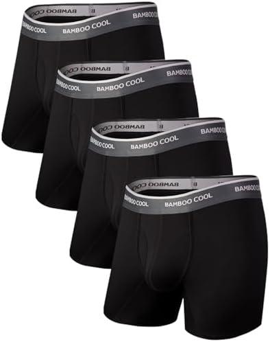 BAMBOO COOL Men's Underwear Boxer Briefs Soft Breathable Underwear (4 Pack, Large Size)