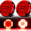 2Pcs 7" inch Round Halo Transit Bus Tail Lights 72 LEDs Stop Brake Turn Signal Running Lights Tail light w/Surface Mount Gasket Waterproof Sealed IP67, RV Camper for DC10-30V(Red Lens_Red Light)