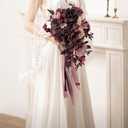 Ling's moment Purple Bridal Bouquet Cascading, Plum Wedding Bouquets for Bride, 13 Inch Bride Bouquets for Wedding Artificial Flowers Bouquets