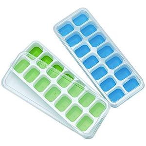 Ice Cube Trays, Silicone Easy-Release and Flexible 14-Ice Trays with Spill-Resistant Removable Lid, BPA Free, Durable and Dishwasher Safe, 2 Pack