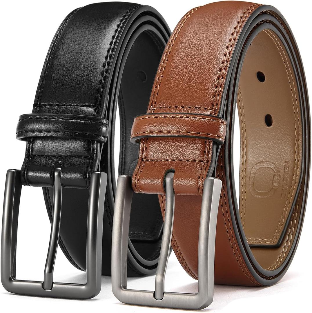 CHAOREN Leather Dress Belt Men 2 Pack - 1 3/8" Mens Belts for Work Business Casual Jeans (50 (Fits Waist 48"-49"), Black/Tan)