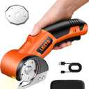 Electric Cardboard Cutter Scissors with LED Light, 2600mAh Rechargeable Battery, Brushless Motor, Tungsten Steel Blade, Cuts Cloth, Leather, Carpet, light orange