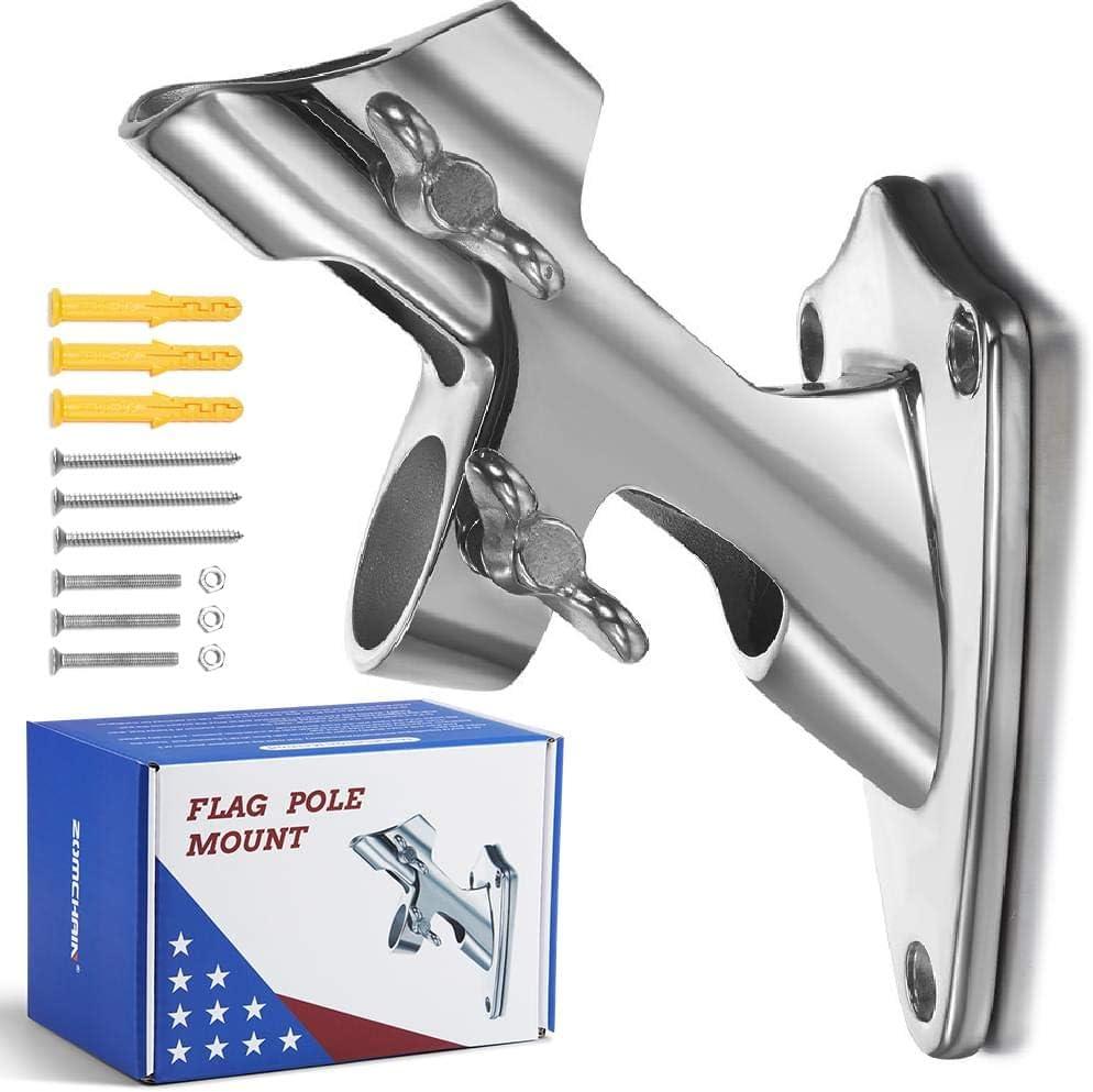 Flag Pole Bracket, Flag Pole Holder, 316 Stainless Steel Marine Grade for Outside House- Polished, Heavy Duty for 1in Flag Pole Mount - 2 Positions