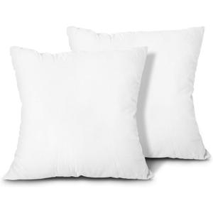 EDOW Throw Pillow Inserts, Set of 2 Lightweight Down Alternative Polyester Pillow, Couch Cushion, Sham Stuffer, Machine Washable. (White, 18x18)