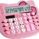Cute Rhinestones Calculator with 12-Digit LCD Display,Dual Drive by Solar Energy and Battery for Girls and Women (Pink+Rhinestones)