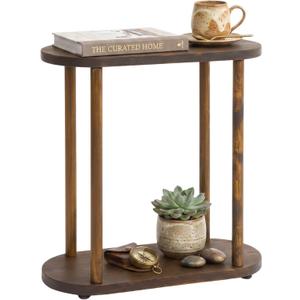 Oval Solid Wood Narrow Side Table, Slim Small Pedestal Coffee Table for Living Room, Modern Minimalist Design for Small Spaces, Recliner Drink Table (Dark Walnut, XLarge)